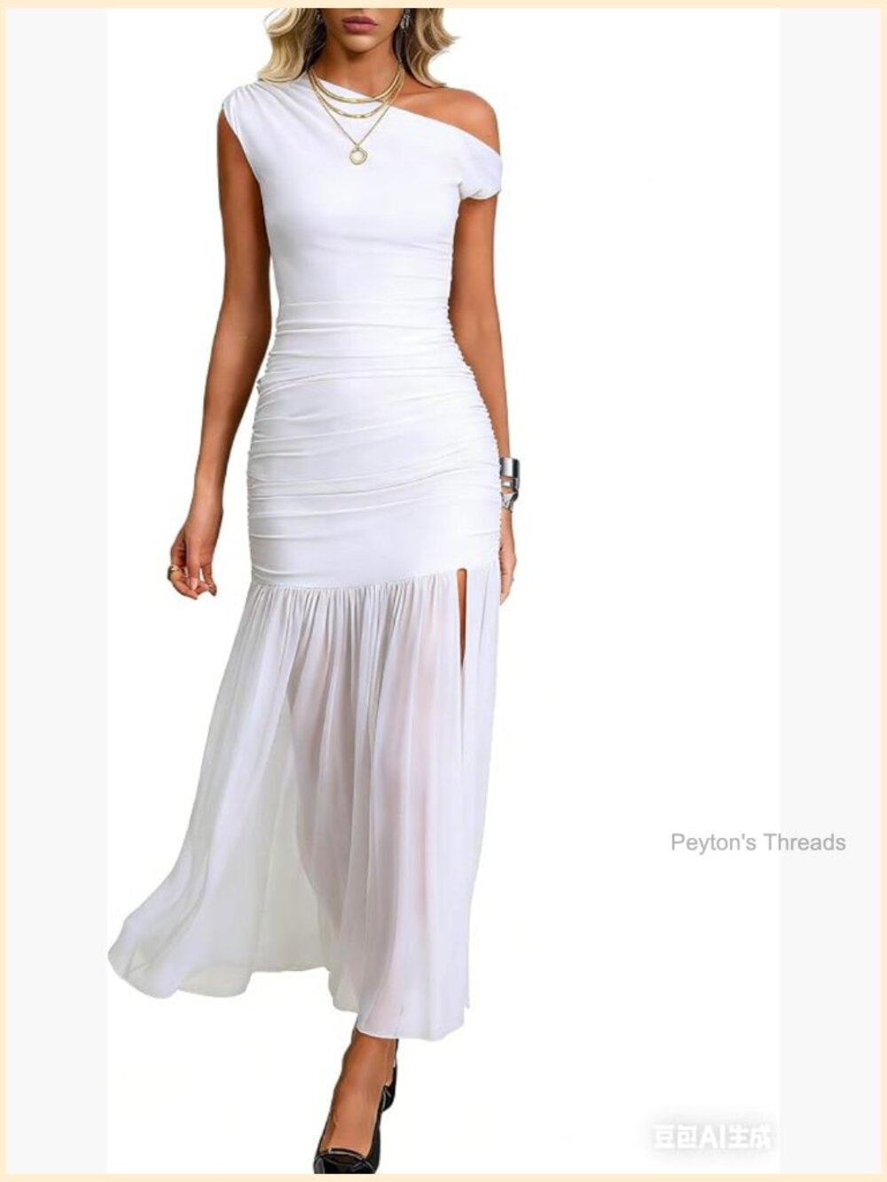 Asymmetrical Off Shoulder Mesh Maxi Formal Dress Bodycon Pull On - Picture 1 of 7